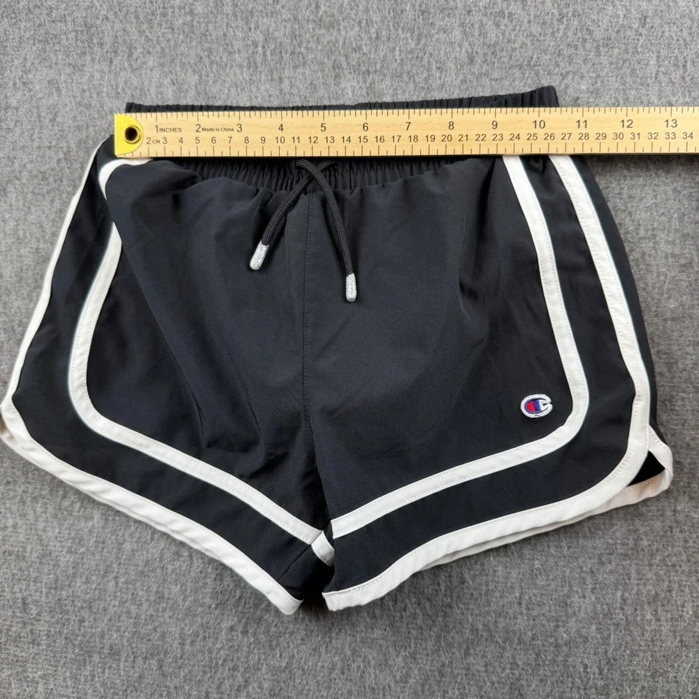 Champion Athletic Shorts Women M‎ Black White Piping Dolphin Hem Drawstring